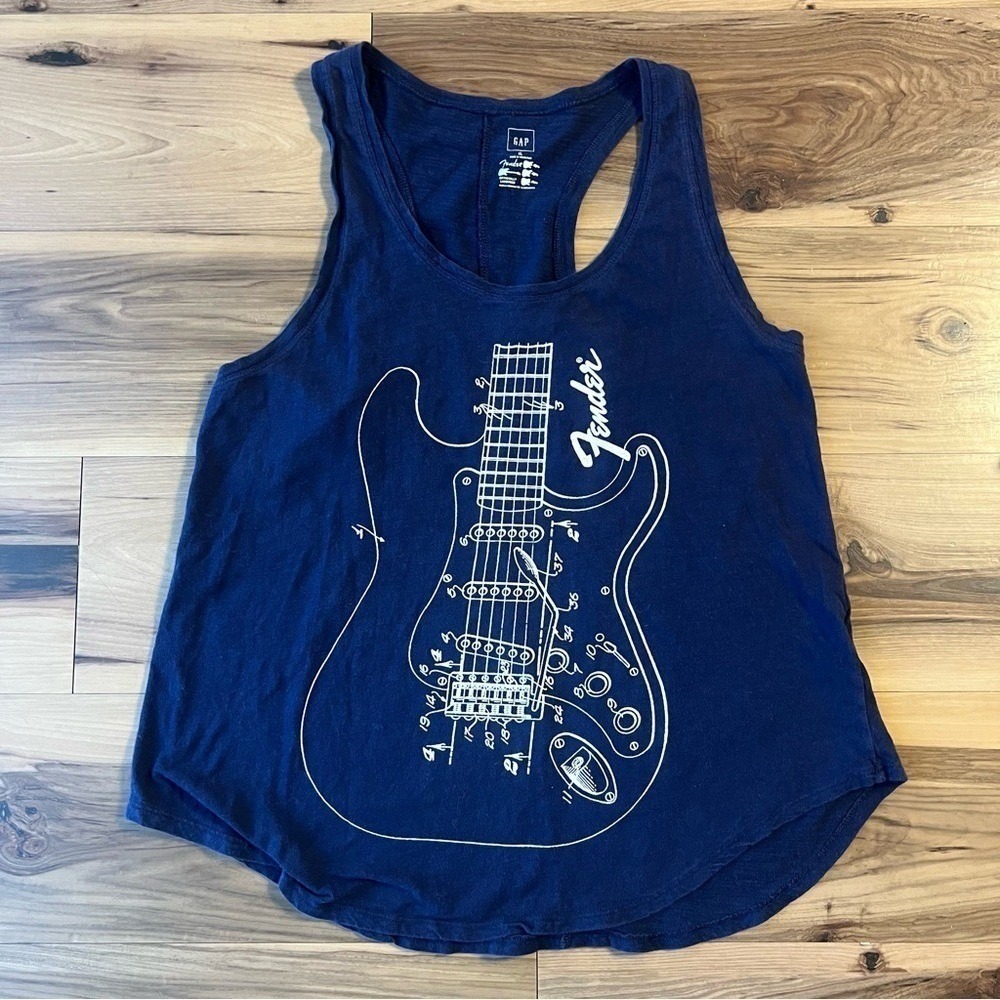 GAP‎ Fender collab blue racerback Tank Top Sz XL grunge music guitar unique